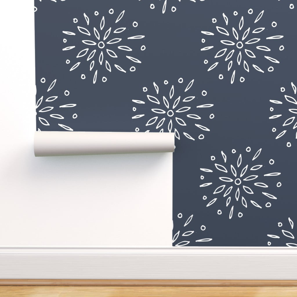 Navy Blue Floral Peel And Stick Wallpaper - Draw-fidgety