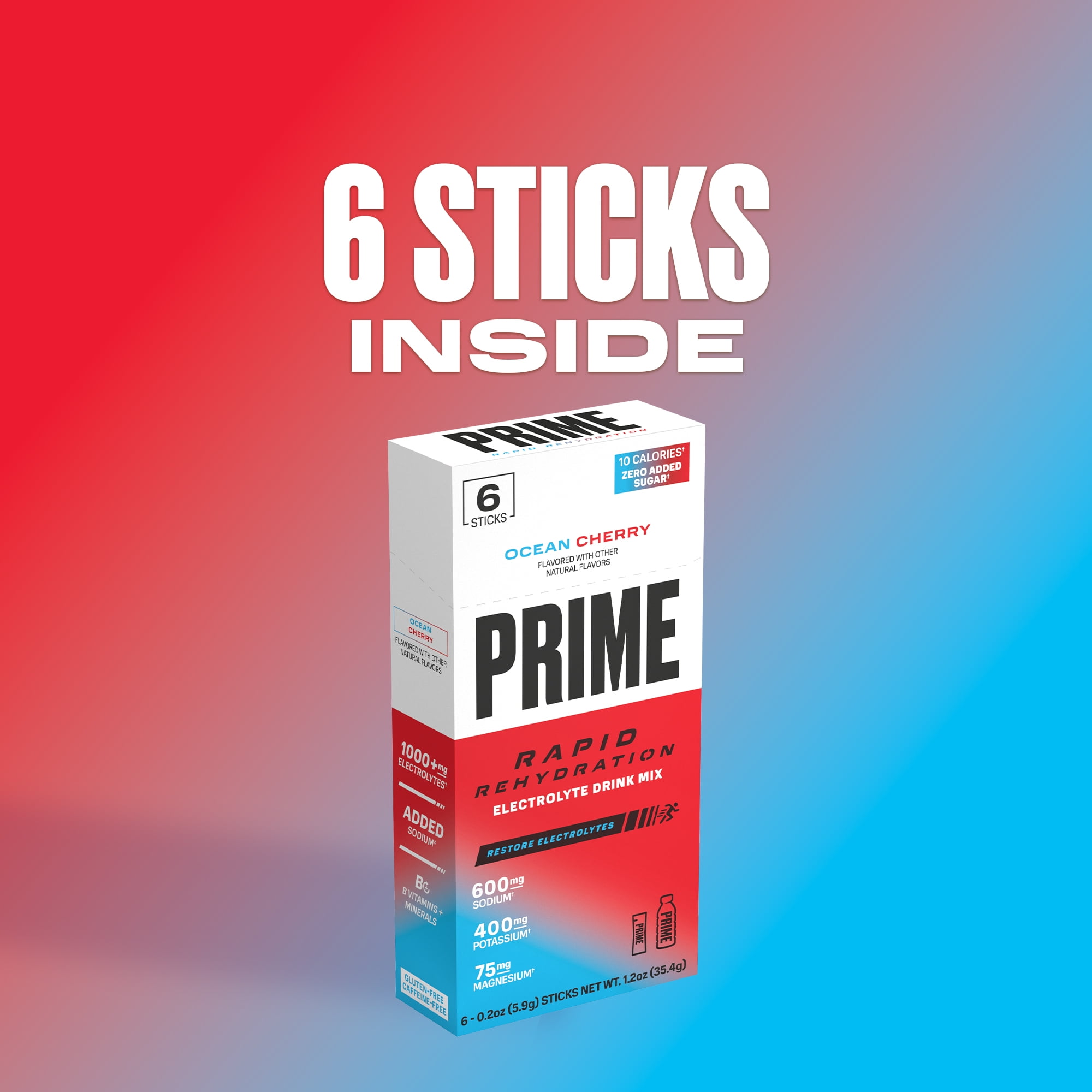 Prime Rapid Rehydration Sticks, Ocean Cherry, 6 Count, Box
