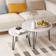 thumbnail image 4 of Round Nesting Coffee Table, Wooden Tabletop End Tables with Sturdy Metal Leg, Nesting Tables for Living Room & Balcony Side Sofa Table, Set of 2, White, 4 of 9