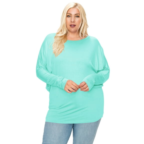 Women's Plus Size Dolman Long Sleeve Solid Loose Fit Tunic Top