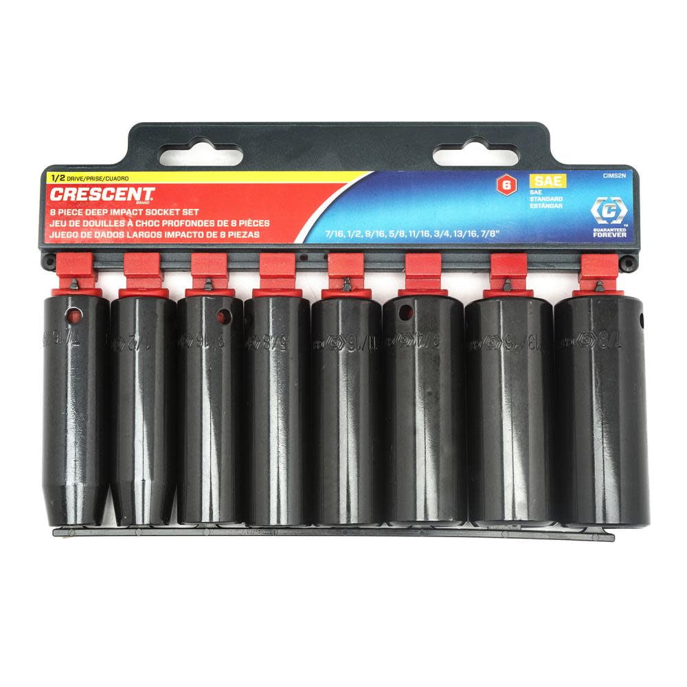Crescent CIMS2N 1/2" Drive 6 Pt Black SAE Deep Impact Socket Set 8 Piece