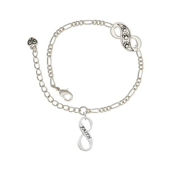 Delight Jewelry Silvertone Faith Infinity Sign Silver-tone Paw Infinity Link Chain Bracelet, 6" 2" Extender