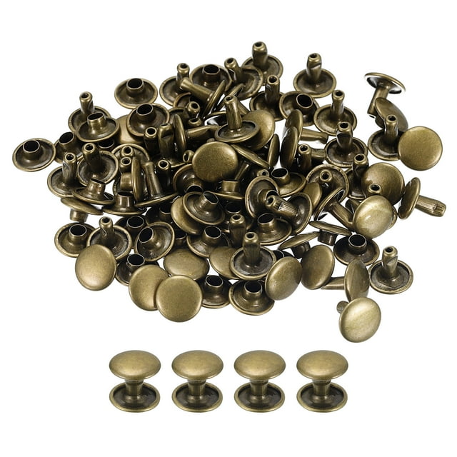 Unique Bargains 100 Sets Leather Rivets 9mm Double Cap Rivets 8mm Height Studs Bronze Tone