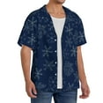 thumbnail image 4 of KLL Snowflake Dark Blue Print Men's Shirt Short Sleeve Button Down Summer Cuba Beach Shirts- XX-Large, 4 of 7