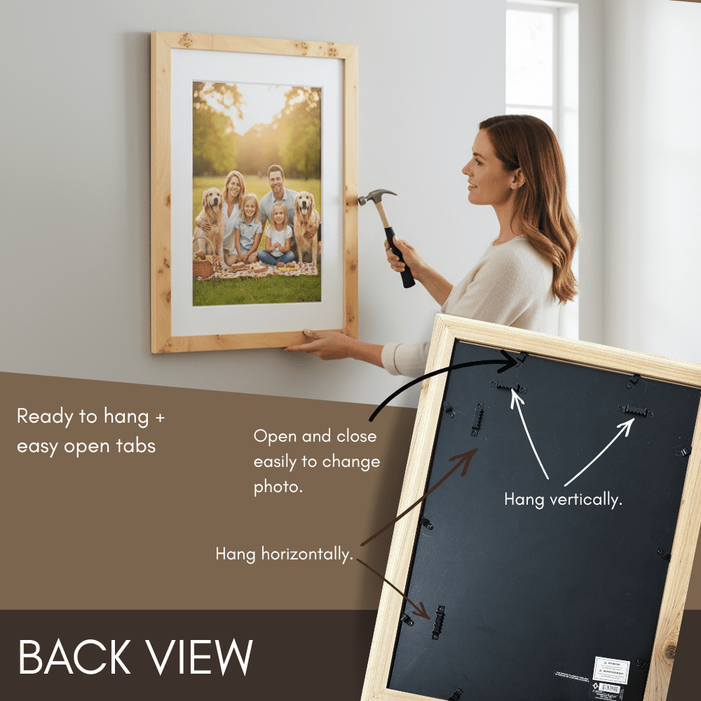 Concepts 18x24 Picture Frames, Natural Burl Wood Photo Frames, Large Size Poster Frames - Vertical/Horizontal