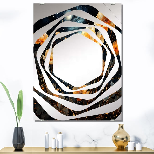 Designart "Starry Night Marigold A Floral Symphony I" Marigold Oversized Wall Mirror - Traditional Floral Bathroom Decorative Wall Mirror - Multiple Color Options