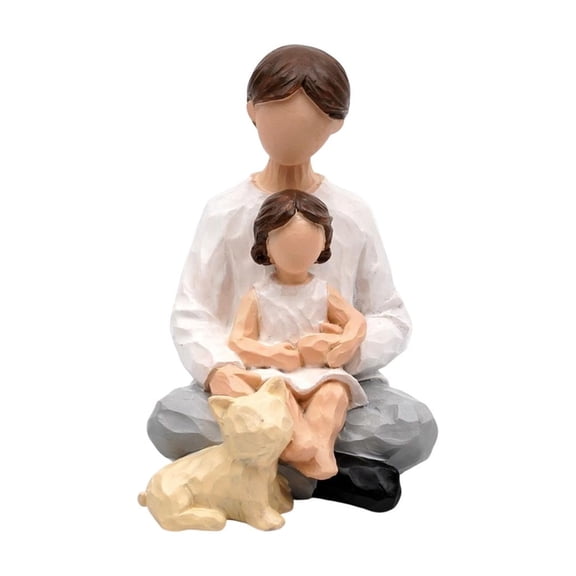 A Resin Father Daughter Figurine With Cat Heartwarming Family Statue For Home Decor Shelf Mantel 4.53X3.15X2.95In 0.53Lb