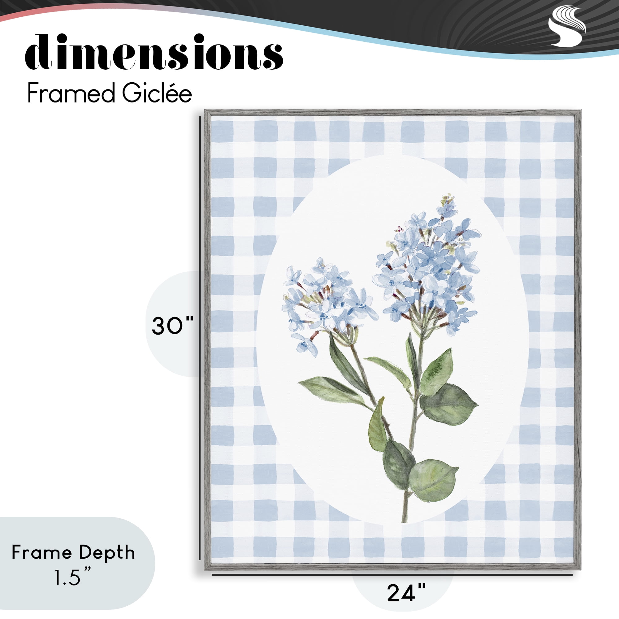 Stupell Industries Blue Checkered Blooms Gray Framed Giclee Art, design by Lanie Loreth
