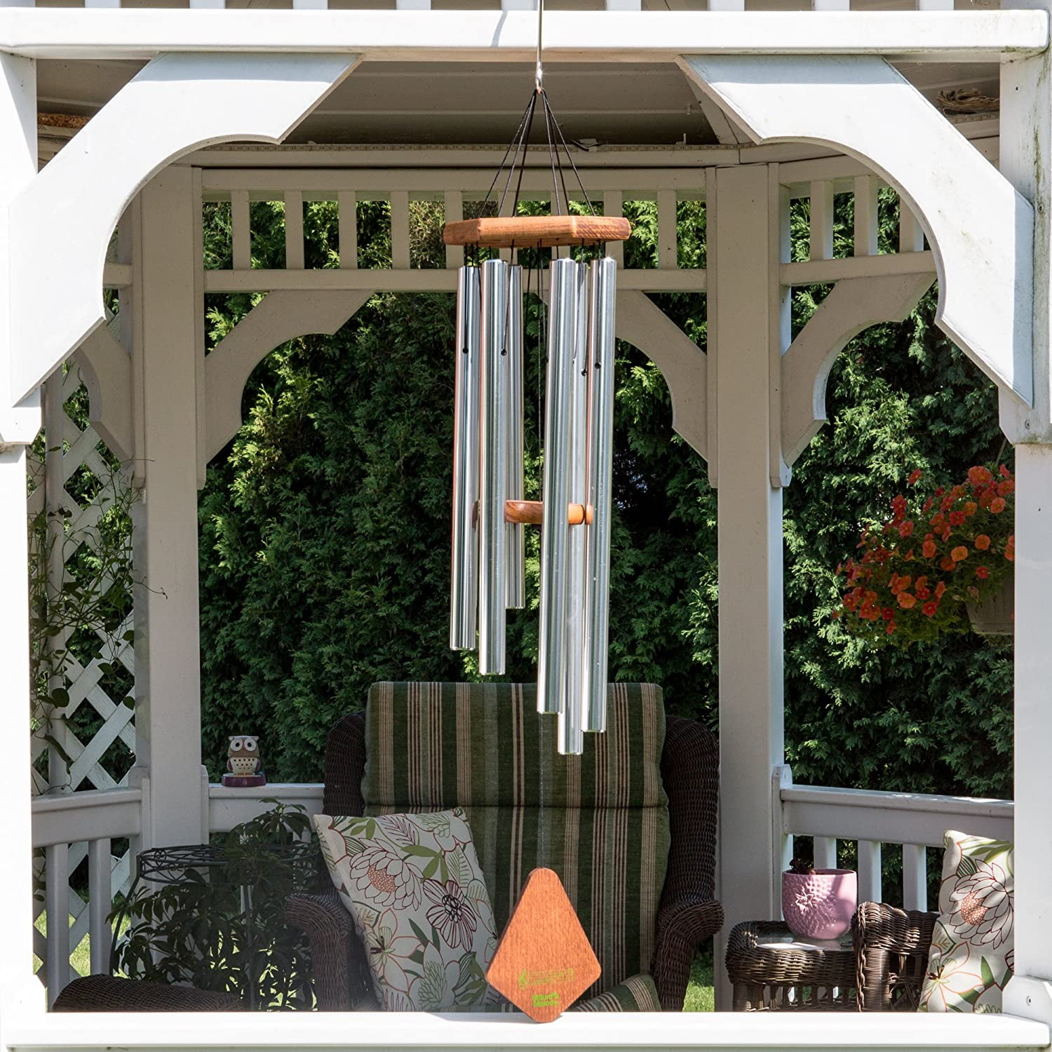 Nature’s Melody Premiere Grande Tunes Wind Chimes – Outdoor Windchime with 6 Tubes Tuned to E Pentatonic Scale, Rustproof Aluminum, Beech Wood & S Hook Hanger for Sympathy, Memorial Gift or Zen Garden