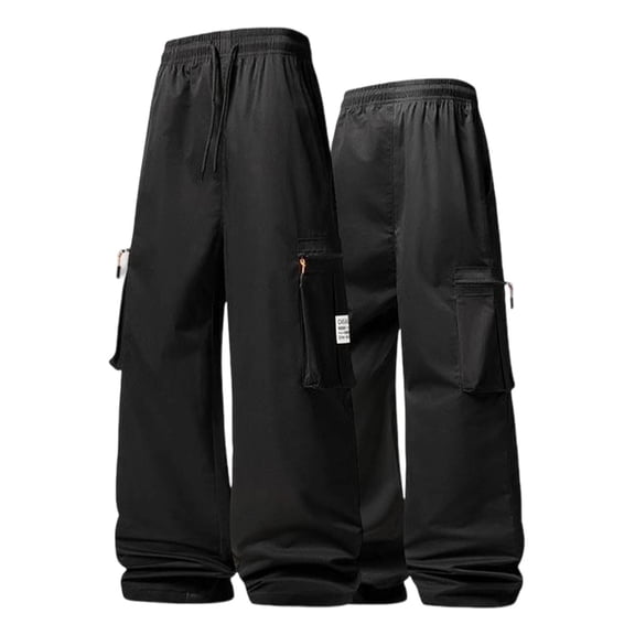 BVnarty Men's Loose Fit Casual Baggy Cargo Pants Outdoor Sports Work Pants High Elastic Waist Drawstring Trousers Black M