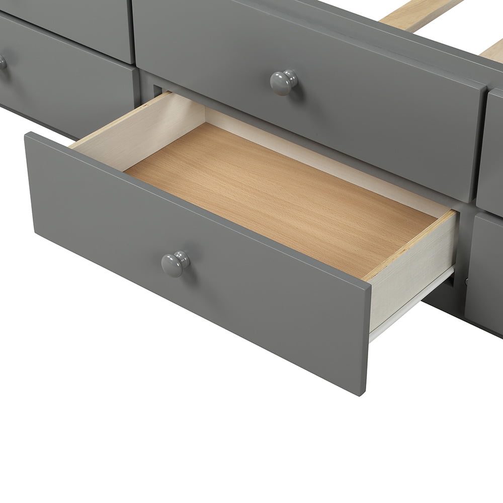 Twin Size Beds with Trundle and 3 Storage Drawers, Gray Twin Size Beds with Trundle and 3 Storage Drawers, Gray