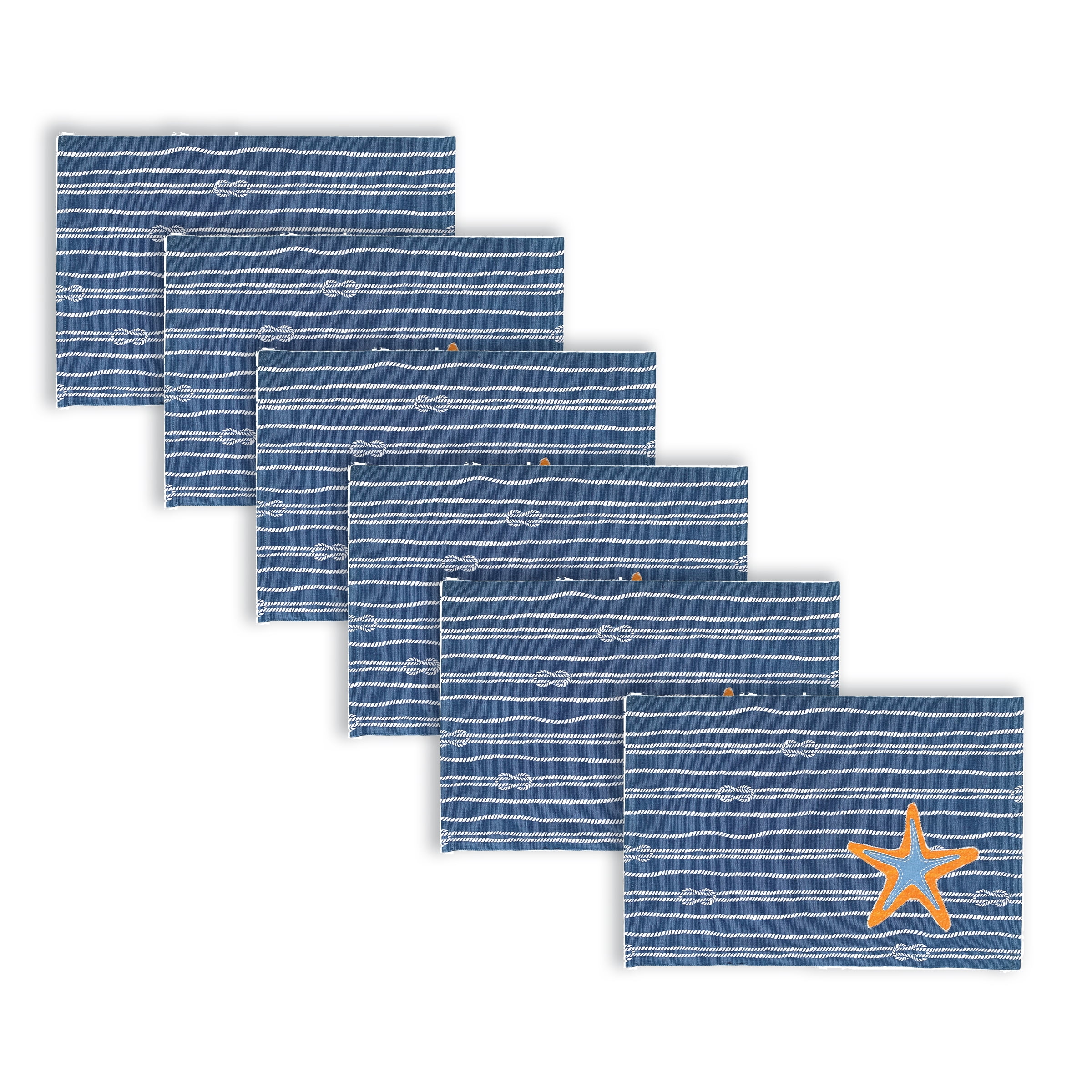 Starfish Nautical Rope 100% Cotton Set of 6 Placemats 14" x 20"