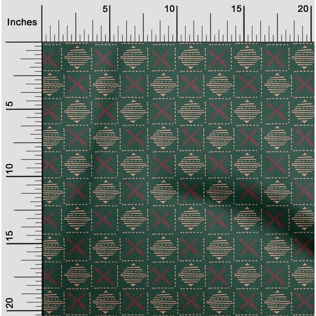 oneOone Cotton Silk Fabric Leaves & Geometric Block Printed Fabric 1 Yard 42 Inch Wide