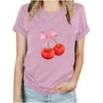 thumbnail image 4 of Ahuyic Womens Plus Size Top,Womens Summer Blouse,Womens Fashion Cherry-Print Short-Sleeve Top - Round-Neck Casual Blouse for Womens Summer Looks Pink XXL, 4 of 4