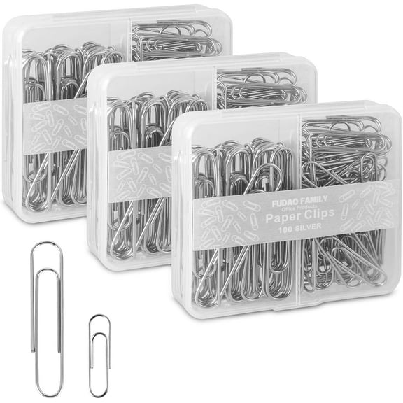 Paper Clips Assorted Sizes, Large Paper Clips, Small Paper Clips, Paper Clip, Paperclips, Pack of 3 Boxes of 100 Clips Each (300 Clips Total)