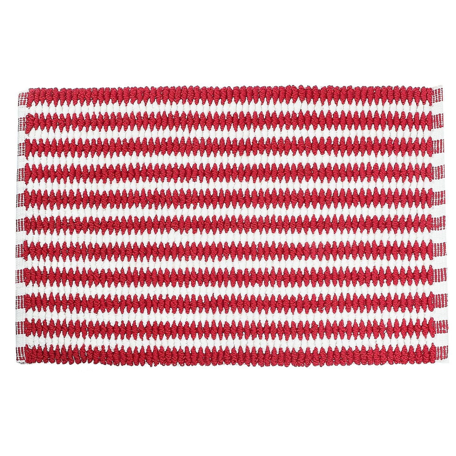 Handwoven CROSS WEAVE Tapis de bain (rouge / blanc) (20 x 32)