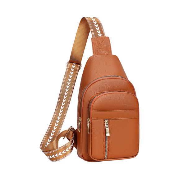 Beautynvta Leather Chest Bag for Women Men, Crossbody Shoulder Bag, Sling Bag Backpack, Belt Bags Purse Handbag for Travel & Daily Use, Orange