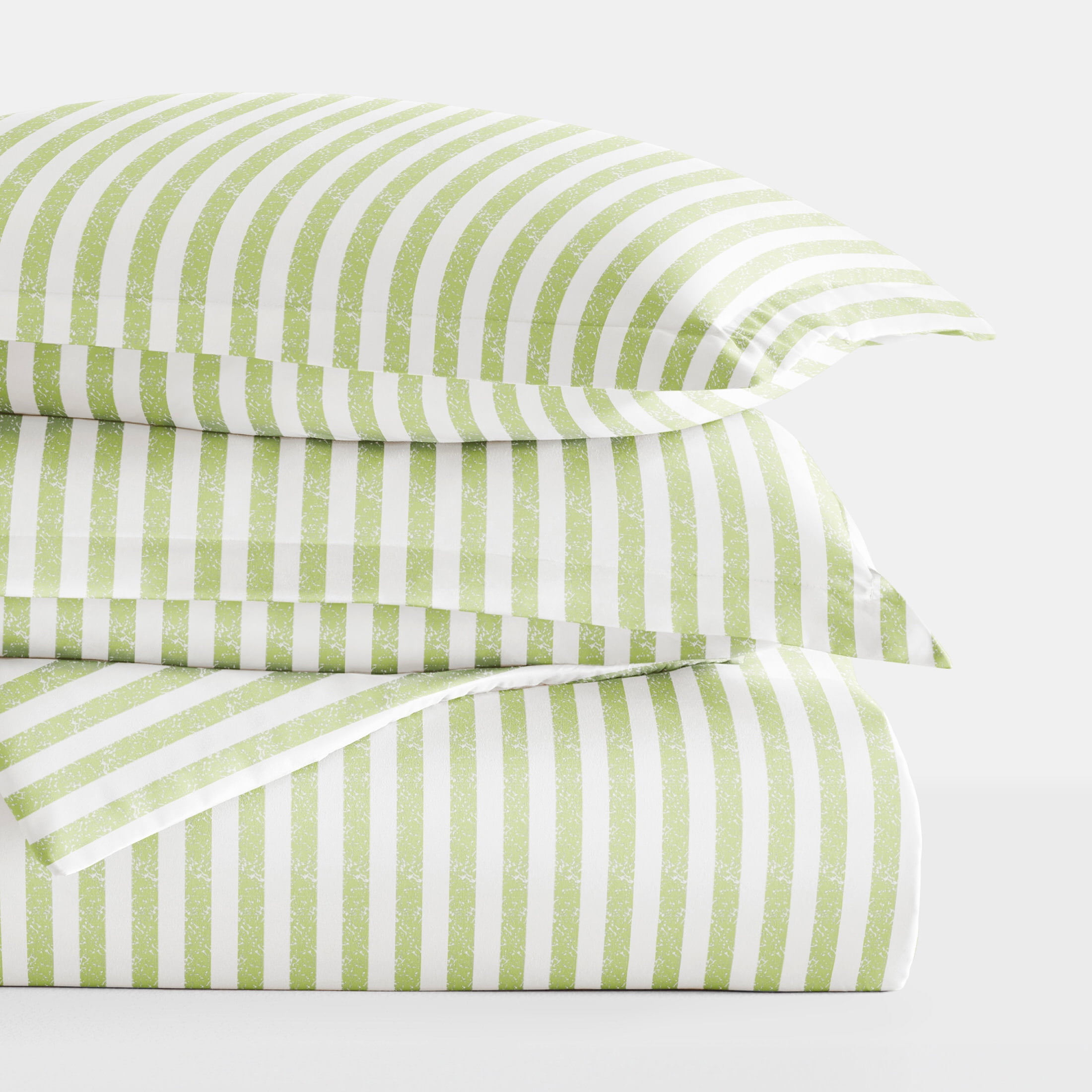 Duvet Cover Set - Ultra Soft & Breathable - Sage Rugged Striped for Queen Size Bedding by Comfort Canopy