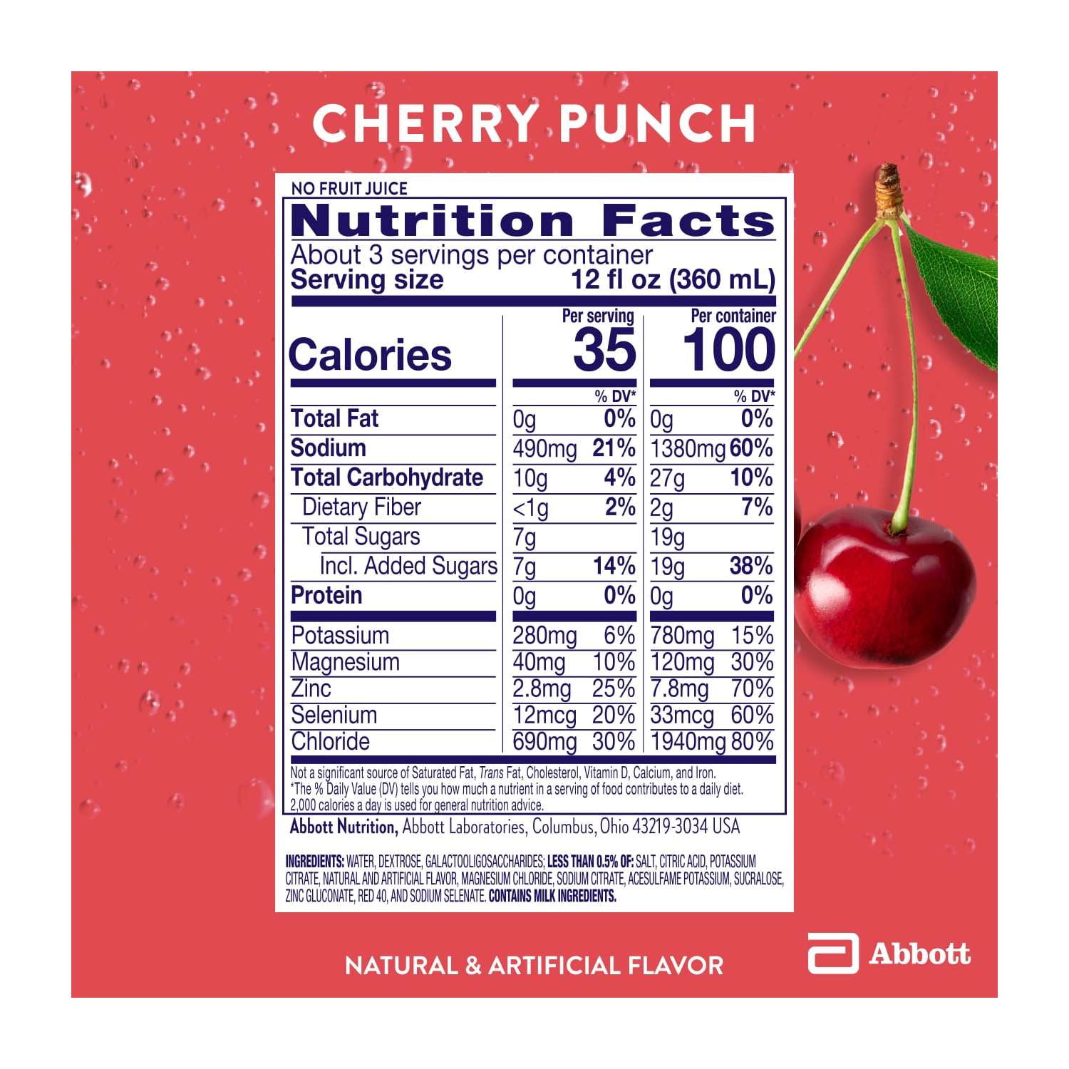 (4 pack) Pedialyte with Immune Support Electrolyte Drink, Cherry Punch, 1 Liter