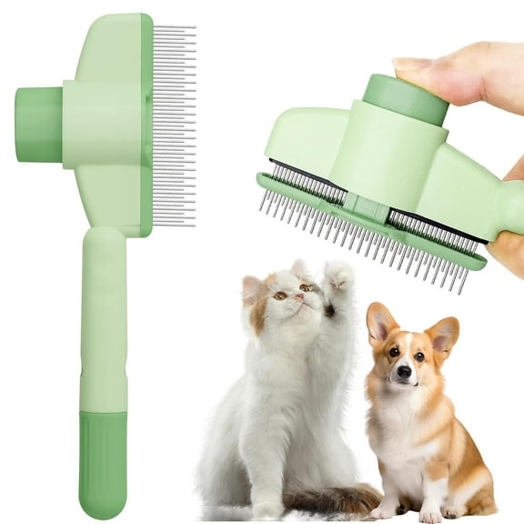 Cat Comb Dog Comb Pet Hair Removal Tool Flea Comb For Cats And Dog Lice Comb Cat Brush With Release Button Self-Cleaning With Long & Short Stainless Steel Metal Teeth For Shedding