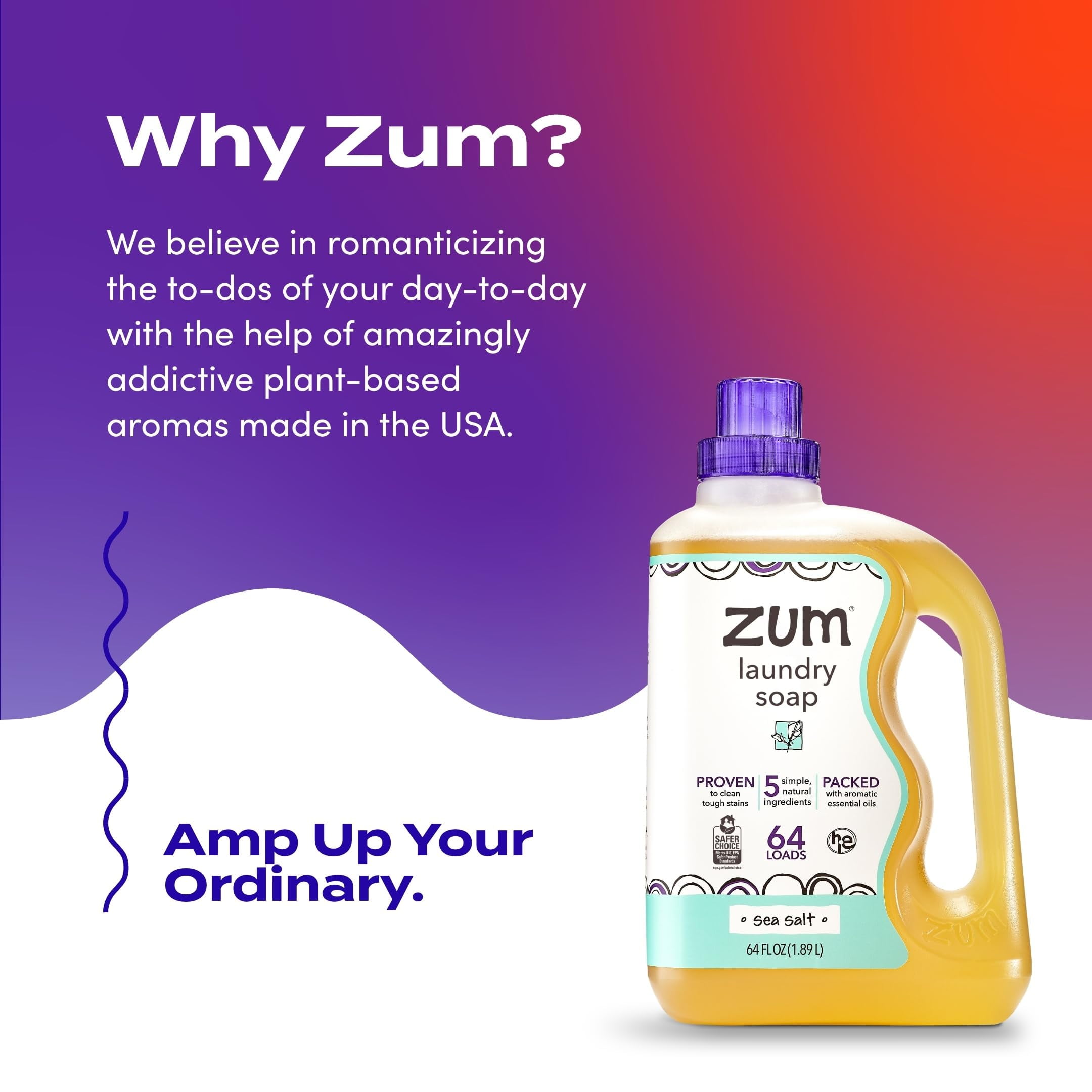ZUM, Laundry Soap, 64 fl oz, Wash Up to 64 Loads, Liquid Plant