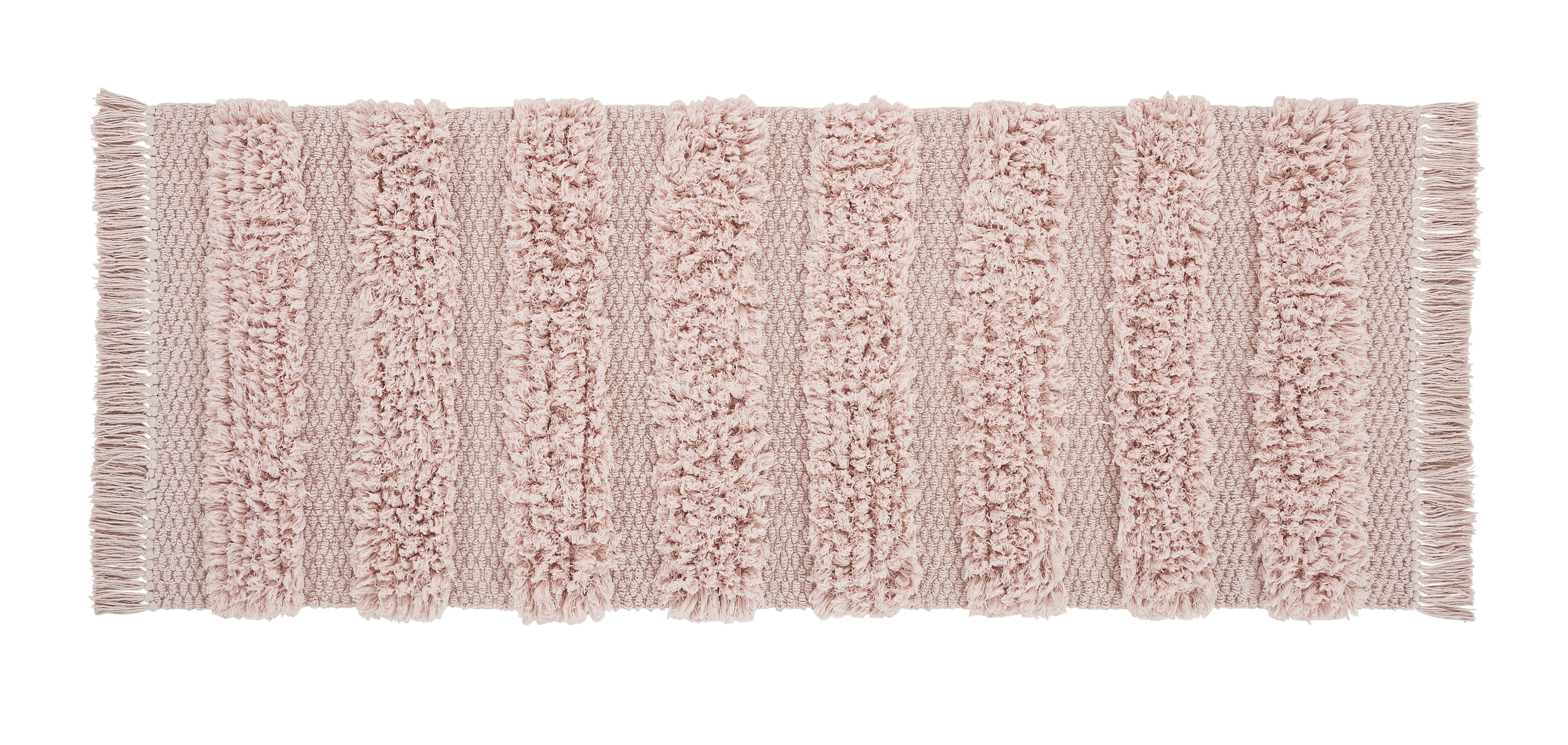 VCNY Home Savannah Fringe Pink Stripe Cotton Blend Bath Rug Runner, 24 x 60