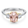 thumbnail image 3 of Gem Stone King 10K Two Tone Gold Peach Nano Morganite and White Created Sapphire Engagement Ring for Women | 2.50 Cttw | Oval 9X7MM | Gemstone October Birthstone | Size 5, 3 of 6