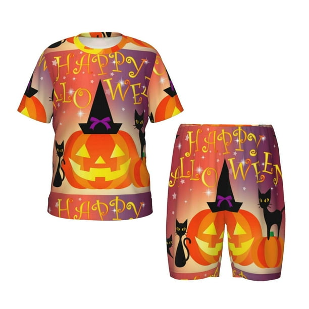 Balery Halloween Conjunto de Pijama Infantil de Manga Corta con Estampado – Ropa de Dormir de Algodón Suave-Medium
