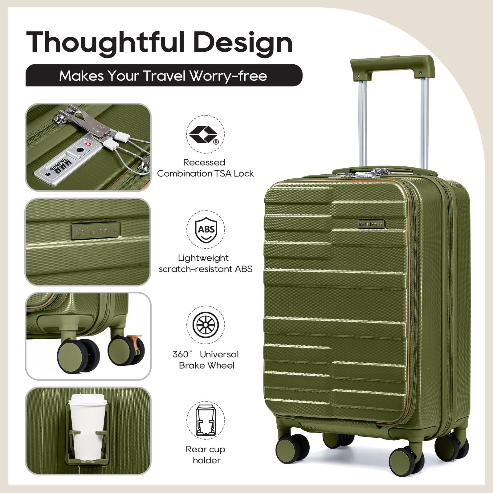 Joyway 3-Piece Front Opening Cover Carry-on Luggage Side Hooks TSA Lock Spinner Wheels YKK Zippers