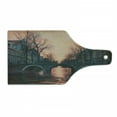 thumbnail image 1 of Landscape Cutting Board, Evening in Amsterdam Netherlands Scandinavian Aurora Borealis River Bridge Image, Tempered Glass Cutting and Serving Board, Wine Bottle Shape, Pink Grey, by Ambesonne, 1 of 1