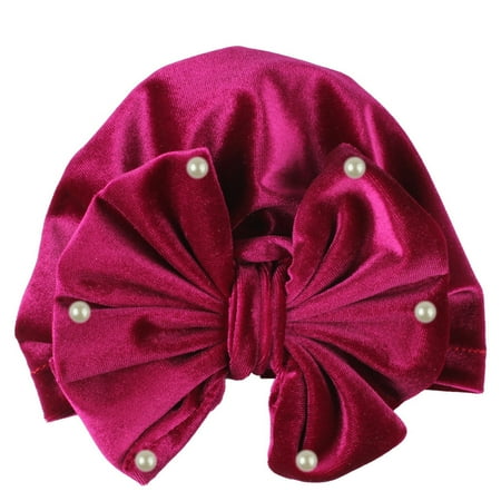 

Baby Boy Girl pearls Pleuche Knotted Hat Warm Bow Beanie Headwear Cap