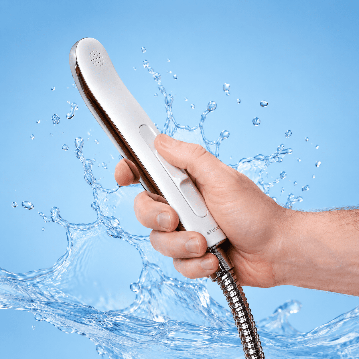 TUSHY Handheld Bidet Spray with Adjustable Water Pressure, Ergonomic and Sleek Design with Feminine Sprayer, Kid-Friendly, Shutoff Valve, 47-inch Flexible Stainless Steel Hose,
