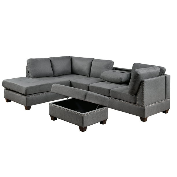 Bornmio Orisfur. Reversible Sectional Sofa Space Saving with Storage Ottoman Rivet Ornament L