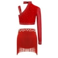 thumbnail image 3 of Haitryli Big Girls 2 Piece Crop Top with Feather Skirts Jazz Latin Dance Ballet Gymnastics Dance Outfits Red 10, 3 of 4