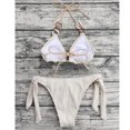 thumbnail image 3 of Traje de baño de corte alto para mujer, traje de baño de 2 piezas con detalle de cadena, texturizado, con cuello Halter, color blanco leche M, 3 of 6