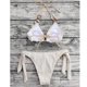 thumbnail image 3 of Traje de baño de corte alto para mujer, traje de baño de 2 piezas con detalle de cadena, texturizado, con cuello Halter, color blanco leche M, 3 of 6