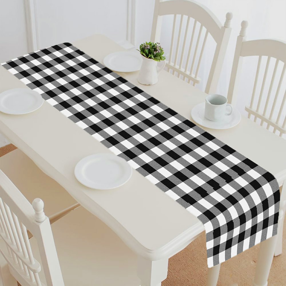 ABPHQTO White Buffalo Plaid Table Runner Placemat Tablecloth For Home