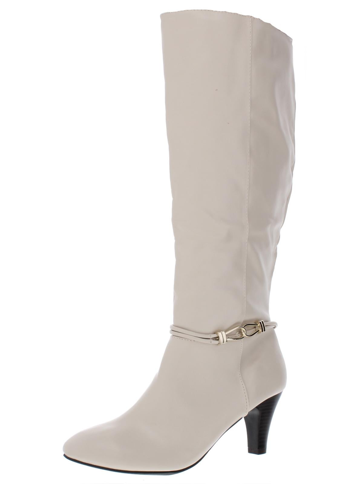 Karen Scott Womens Hollee Faux Leather Knee-High Boots White 8 Medium ...