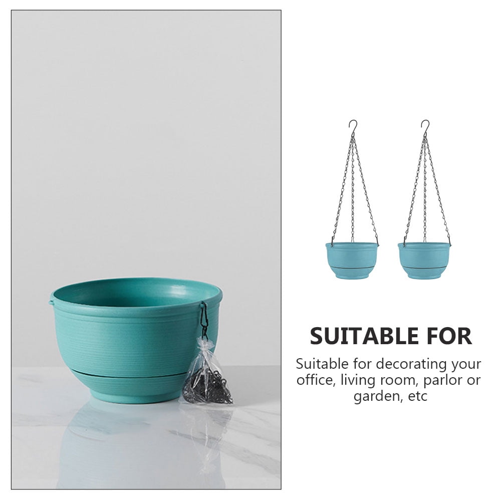 FENGGUIQU 2 Pcs Hanging Flower Pot for Balcony Plastic Green for Living Room 9.2*5.5in
