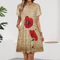 thumbnail image 2 of Poppy Artwork Dress Fashion Beach Short Sleeve Dresses Female Party Printed Sundress, 2 of 7