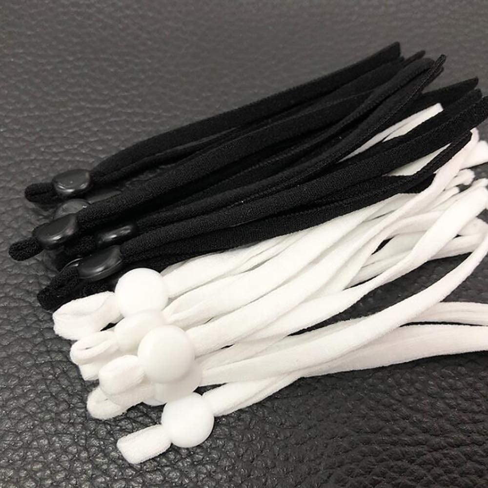 100PCS Sewing Elastic Band Cord with Adjustable Buckle High Elastic String Bands Black and White Stretchy Sewing Earmuff Rope with 4PCS Strap Extender for DIY Sewing Crafting Making