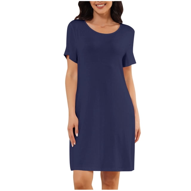 Chemise de Nuit à Manches Courtes Col Rond pour Femmes – Grande Taille Robe de Nuit en Modal (Vêtements de Confort 2025)