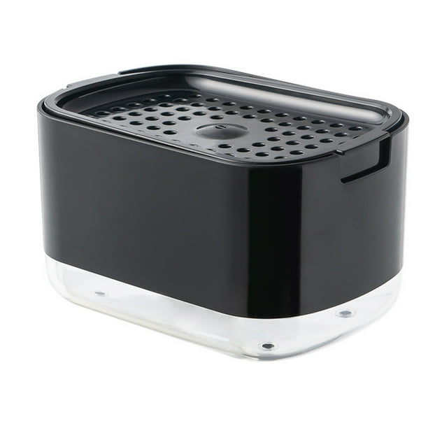 Toystoory Soporte de esponja 2 en 1, dispensador de prensa para encimera de baño de 300ml, caja de limpieza de doble capa, organizador reutilizable, negro Suministros de limpieza para el hogar Negro Toystoory HA064323-01