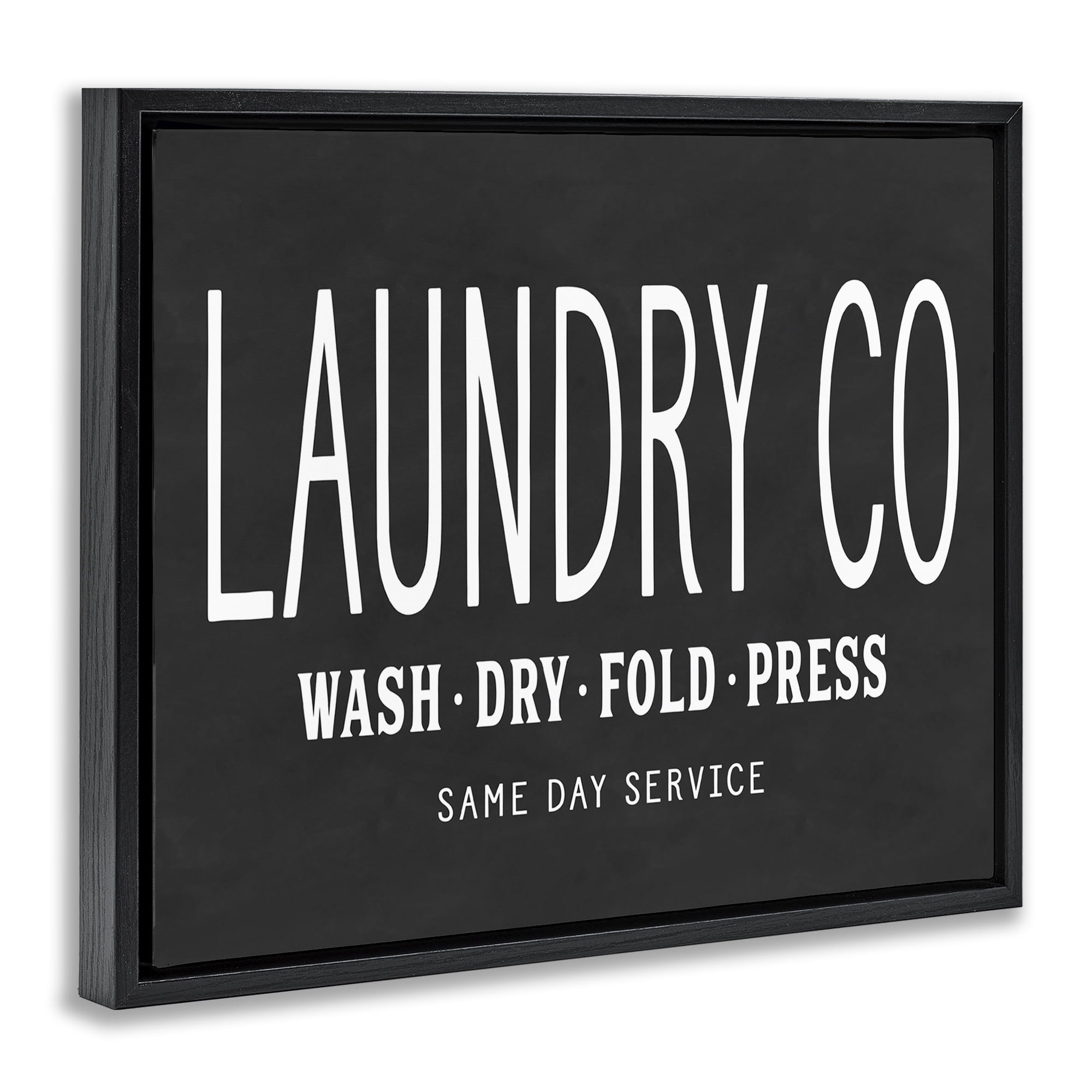 Stupell Industries Laundry Essentials Chalkboard Bath & Laundry Painting Black Floater Framed Canvas Art Print Wall Art, 21 x 17