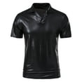 thumbnail image 2 of YYDGH Men's Short Sleeve Collared Metallic Shirts Lapel V-Neck Reflective Sequin Shiny Disco Tops, 2 of 9
