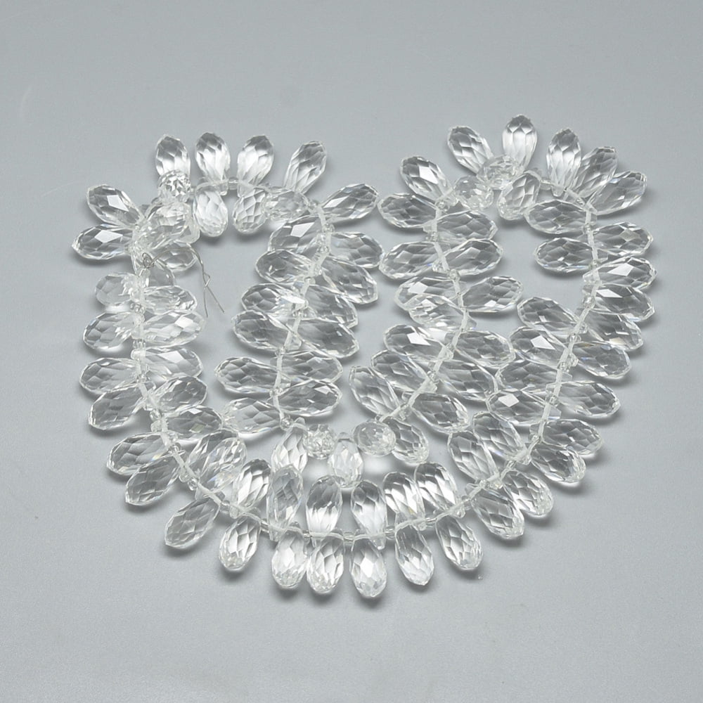 Glass Beads Strands Top Drilled Beads Faceted Teardrop Clear 12~13x6mm Hole: 1mm about 96~100pcs/17.9 inch