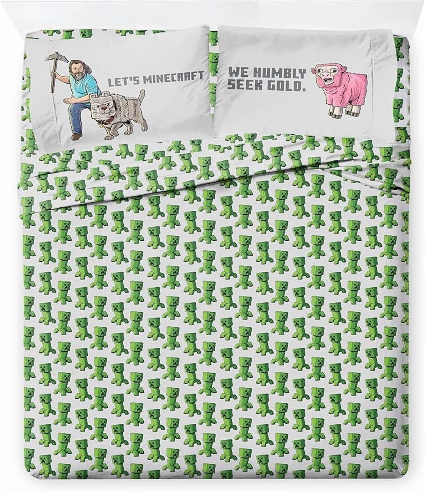 Minecraft Let's Minecraft 7 Piece Full Size Comforter Set with Shams - Kids & Teens Gaming Bedding