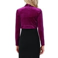 thumbnail image 4 of INSPIRE CHIC Women's Long Sleeve Open Front Velvet Cropped Bolero Shrug XS Plum Purple, 4 of 7