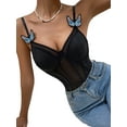 thumbnail image 5 of Seyurigaoka Women's Deep V Neck Bodysuit Sleeveless Contrast Mesh Underwire Teddy Lingerie with Butterfly Appliques, 5 of 7