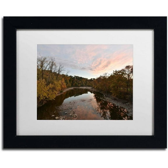 Trademark Fine Art "Rocky River Autumn Sunset" Canvas Art by Kurt Shaffer, White Matte, Black Frame